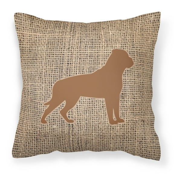 Carolines Treasures BB1083-BL-BN-PW1414 Rottweiler Burlap and Brown   Canvas Fabric Decorative Pillow BB1083 14Hx14W