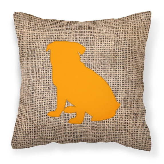 Carolines Treasures BB1084-BL-OR-PW1414 Pug Burlap and Orange Canvas Fabric Decorative Pillow BB1084 14Hx14W