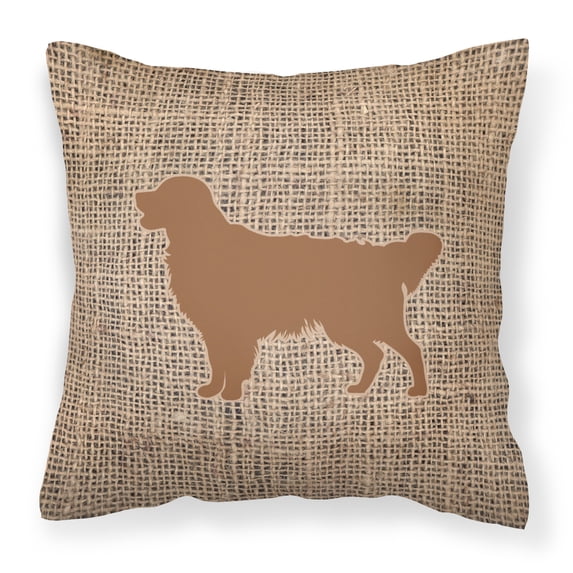 Carolines Treasures BB1085-BL-BN-PW1414 Golden Retriever Burlap and Brown Canvas Fabric Decorative Pillow BB1085