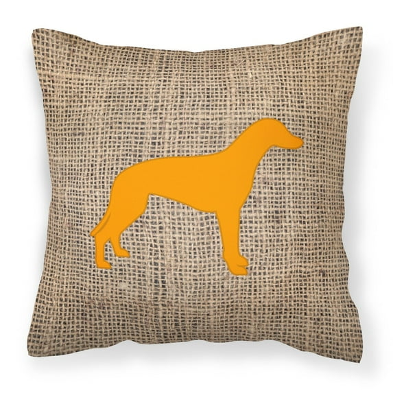 Carolines Treasures BB1086-BL-OR-PW1414 Greyhound Burlap and Orange Canvas Fabric Decorative Pillow BB1086 14Hx14W