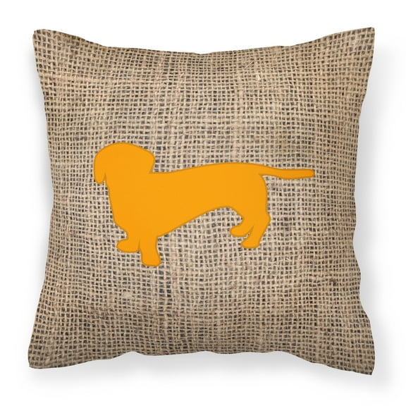 Carolines Treasures BB1088-BL-OR-PW1414 Dachshund Burlap and Orange   Canvas Fabric Decorative Pillow BB1088 14Hx14W