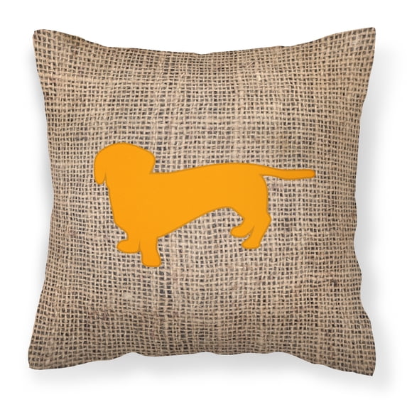 Carolines Treasures BB1088-BL-OR-PW1818 Dachshund Burlap and Orange Canvas Fabric Decorative Pillow BB1088 18H x18W