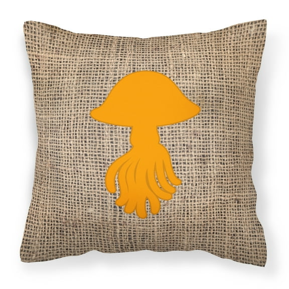Carolines Treasures BB1089-BL-OR-PW1414 Jellyfish Burlap and Orange Canvas Fabric Decorative Pillow BB1089 14Hx14W