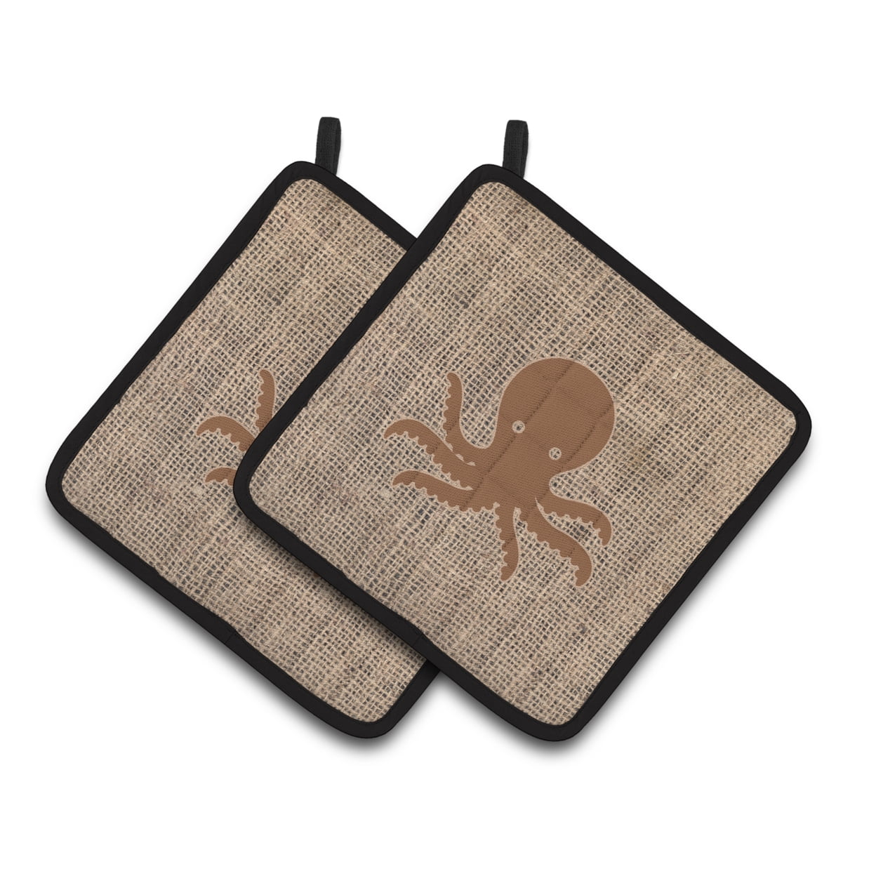 Carolines Treasures BB1090-BL-BN-PTHD Octopus Faux Burlap and Brown Pair of Pot Holders , 7.5HX7.5W, multicolor