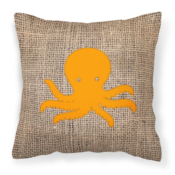 Carolines Treasures BB1090-BL-OR-PW1818 Octopus Burlap and Orange Canvas Fabric Decorative Pillow BB1090 18H x18W