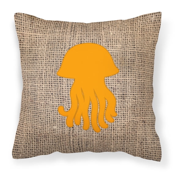 Carolines Treasures BB1091-BL-OR-PW1818 Jellyfish Burlap and Orange Canvas Fabric Decorative Pillow BB1091 18H x18W
