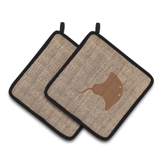 Carolines Treasures BB1095-BL-BN-PTHD Stingray Faux Burlap and Brown Pair of Pot Holders , 7.5HX7.5W, multicolor