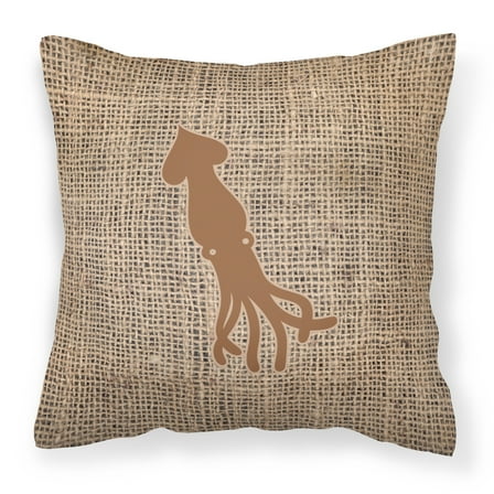 Carolines Treasures BB1096-BL-BN-PW1414 Squid Burlap and Brown   Canvas Fabric Decorative Pillow BB1096 14Hx14W