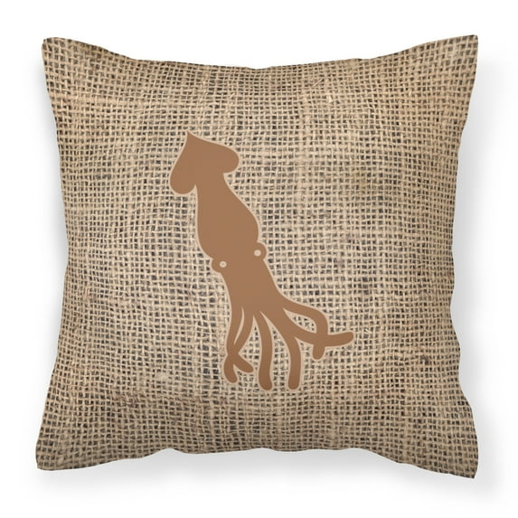 Carolines Treasures BB1096-BL-BN-PW1818 Squid Burlap and Brown Canvas Fabric Decorative Pillow BB1096 18H x18W