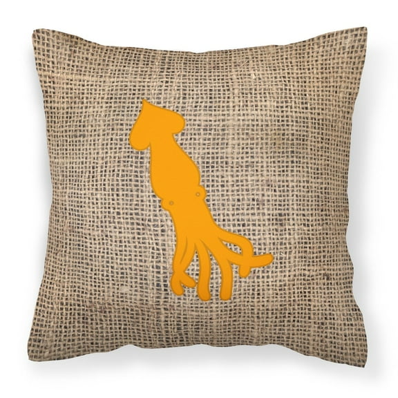 Carolines Treasures BB1096-BL-OR-PW1414 Squid Burlap and Orange   Canvas Fabric Decorative Pillow BB1096 14Hx14W