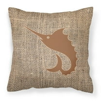 Carolines Treasures BB1097-BL-BN-PW1818 Fish - Sword Fish Burlap and Brown   Canvas Fabric Decorative Pillow BB1097 18H