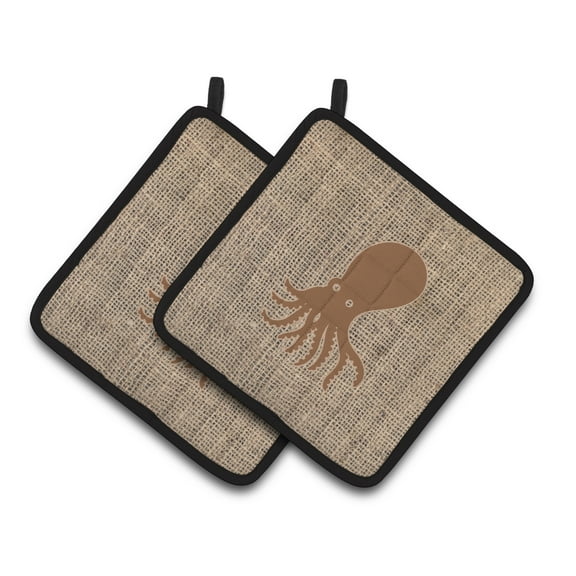 Carolines Treasures BB1098-BL-BN-PTHD Octopus Faux Burlap and Brown Pair of Pot Holders , 7.5HX7.5W, multicolor