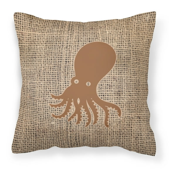 Carolines Treasures BB1098-BL-BN-PW1818 Octopus Burlap and Brown Canvas Fabric Decorative Pillow BB1098 18H x18W