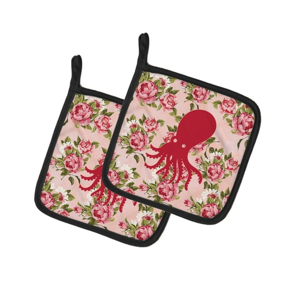 Carolines Treasures BB1098-RS-PK-PTHD Octopus Shabby Chic Pink Roses Pair of Pot Holders 7.5HX7.5W multicolor