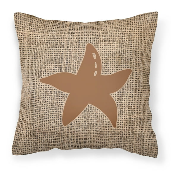 Carolines Treasures BB1100-BL-BN-PW1414 Starfish Burlap and Brown   Canvas Fabric Decorative Pillow BB1100 14Hx14W