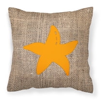 Carolines Treasures BB1100-BL-OR-PW1414 Starfish Burlap and Orange   Canvas Fabric Decorative Pillow BB1100 14Hx14W