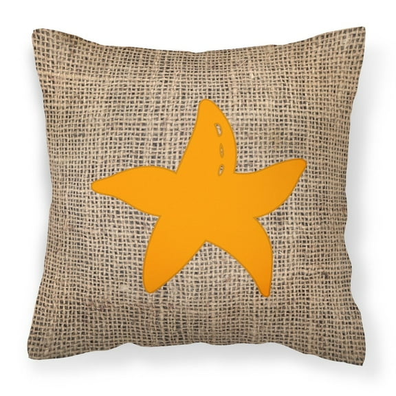 Carolines Treasures BB1100-BL-OR-PW1414 Starfish Burlap and Orange   Canvas Fabric Decorative Pillow BB1100 14Hx14W
