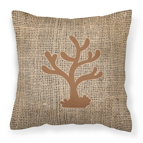Carolines Treasures BB1101-BL-BN-PW1414 Coral Burlap and Brown Canvas Fabric Decorative Pillow BB1101 14Hx14W