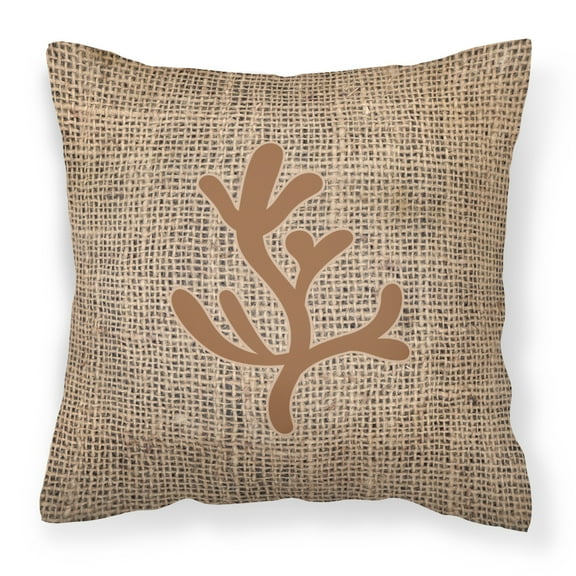 Carolines Treasures BB1103-BL-BN-PW1818 Coral Burlap and Brown   Canvas Fabric Decorative Pillow BB1103 18H x18W