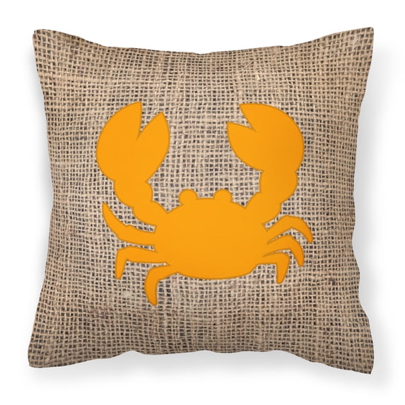 Carolines Treasures BB1104-BL-OR-PW1414 Crab Burlap and Orange Canvas Fabric Decorative Pillow BB1104 14Hx14W