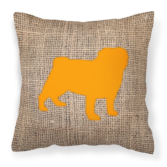 Carolines Treasures BB1112-BL-OR-PW1818 Pug Burlap and Orange   Canvas Fabric Decorative Pillow BB1112 18H x18W