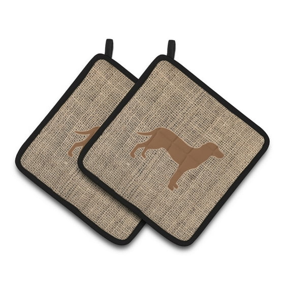 Carolines Treasures BB1116-BL-BN-PTHD Labrador Faux Burlap and Brown Pair of Pot Holders 7.5HX7.5W multicolor