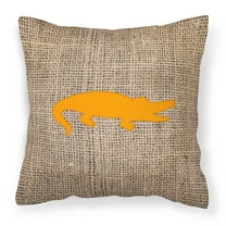 Carolines Treasures BB1120-BL-OR-PW1414 Alligator Burlap and Orange   Canvas Fabric Decorative Pillow BB1120 14Hx14W