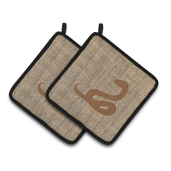 Carolines Treasures BB1124-BL-BN-PTHD Snake Faux Burlap and Brown Pair of Pot Holders , 7.5HX7.5W, multicolor