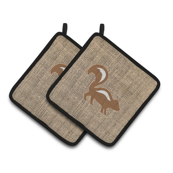Carolines Treasures BB1125-BL-BN-PTHD Skunk Faux Burlap and Brown Pair of Pot Holders 7.5HX7.5W multicolor