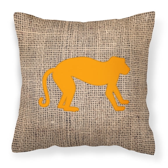Carolines Treasures BB1128-BL-OR-PW1818 Monkey Burlap and Orange   Canvas Fabric Decorative Pillow BB1128 18H x18W