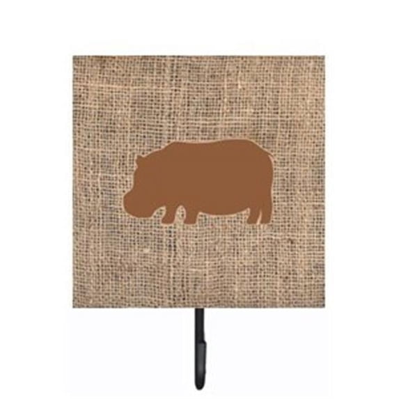 Carolines Treasures BB1130-BL-BN-SH4 Hippopotamus Burlap and Brown Leash Or Key Holder