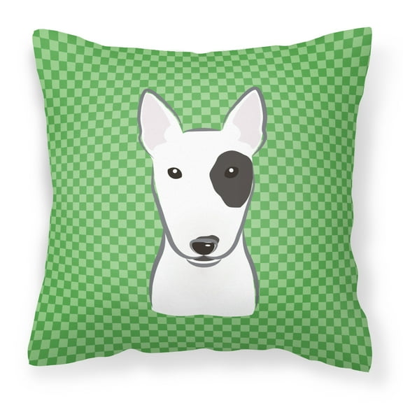Carolines Treasures BB1132PW1818 Green Checkered Bull Terrier   Canvas Fabric Decorative Pillow  18H x18W multicolor