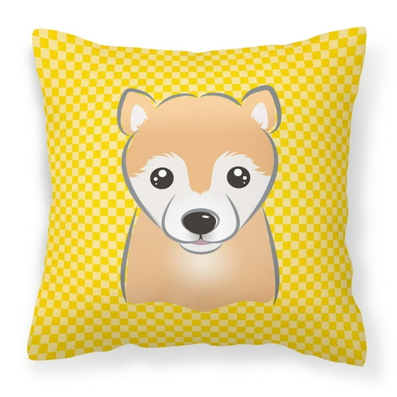 Carolines Treasures BB1133PW1414 Yellow Checkered Shiba Inu   Canvas Fabric Decorative Pillow  14Hx14W multicolor