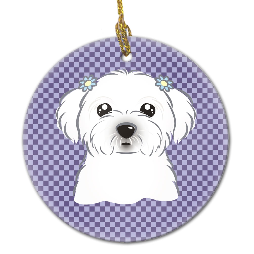 Carolines Treasures BB1134CO1 Purple Checkered Maltese Ceramic Ornament 3 in multicolor