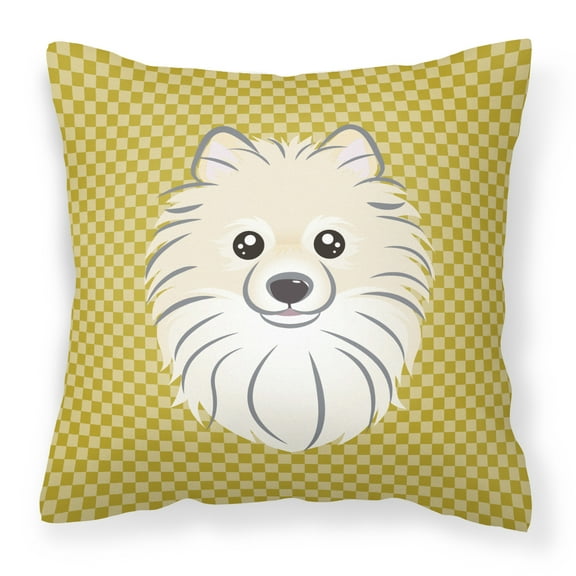 Carolines Treasures BB1135PW1818 Tan Checkered Pomeranian   Canvas Fabric Decorative Pillow  18H x18W multicolor