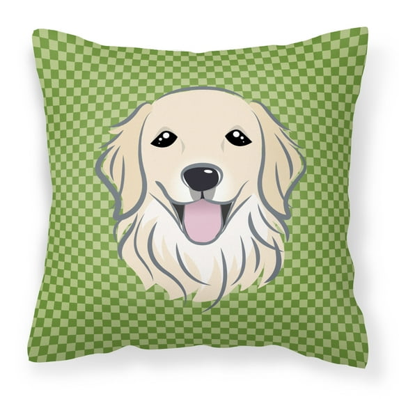 Carolines Treasures BB1137PW1818 Green Checkered Golden Retriever   Canvas Fabric Decorative Pillow  18H x18W multicolor