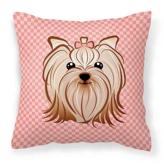 Carolines Treasures BB1138PW1818 Pink Checkered Yorkie / Yorkshire Terrier Canvas Fabric Decorative Pillow 18H x18W
