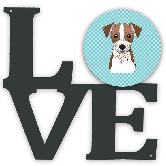 Carolines Treasures BB1140WALV Checkerboard Blue Jack Russell Terrier Metal Wall Artwork LOVE 12X12 multicolor