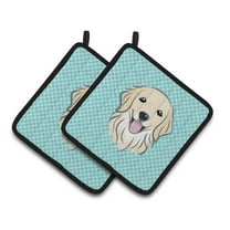 Carolines Treasures BB1143PTHD Checkerboard Blue Golden Retriever Pair of Pot Holders , 7.5HX7.5W, multicolor