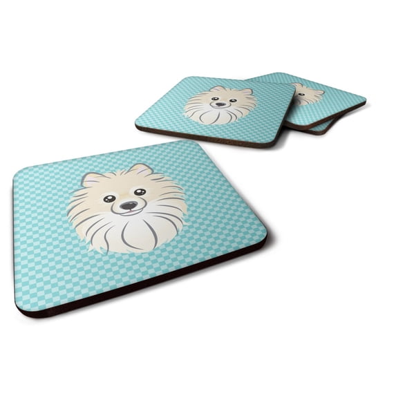 Carolines Treasures BB1145FC Checkerboard Blue Pomeranian Foam Coaster Set of 4 3 1/2 x 3 1/2 multicolor