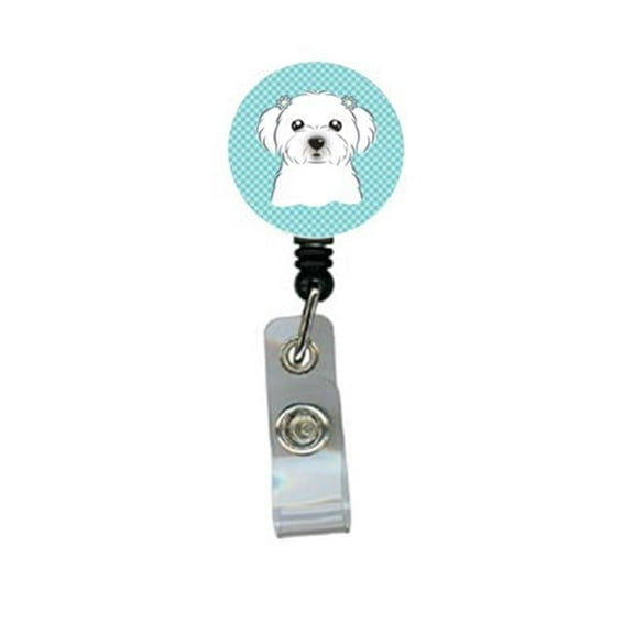 Carolines Treasures BB1146BR Checkerboard Blue Maltese Retractable Badge Reel