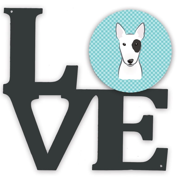 Checkerboard Blue Bull Terrier Metal Wall Artwork LOVE