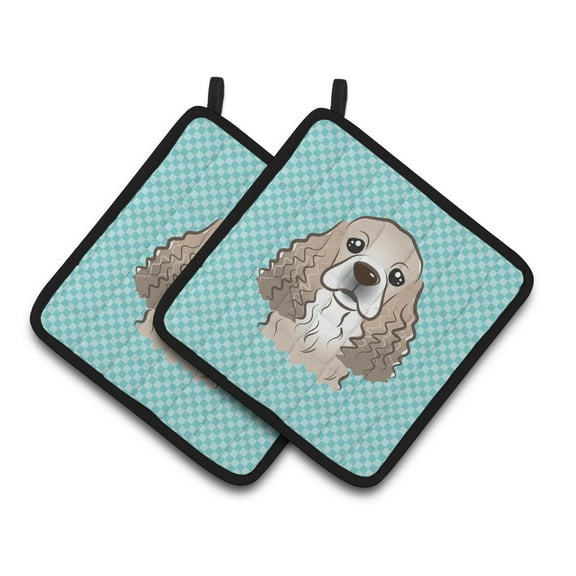 Carolines Treasures BB1154PTHD Checkerboard Blue Cocker Spaniel Pair of Pot Holders , 7.5HX7.5W, multicolor