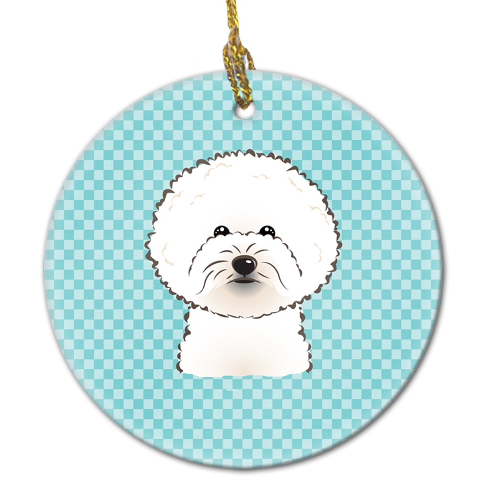 Carolines Treasures BB1155CO1 Checkerboard Blue Bichon Frise Ceramic Ornament 3 in multicolor
