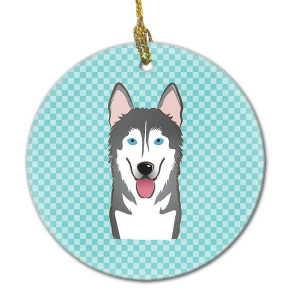 Carolines Treasures BB1156CO1 Checkerboard Blue Alaskan Malamute Ceramic Ornament 3 in multicolor