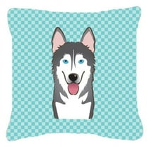 Carolines Treasures BB1156PW1818 Checkerboard Blue Alaskan Malamute Fabric Decorative Pillow- 18 x 18 In.