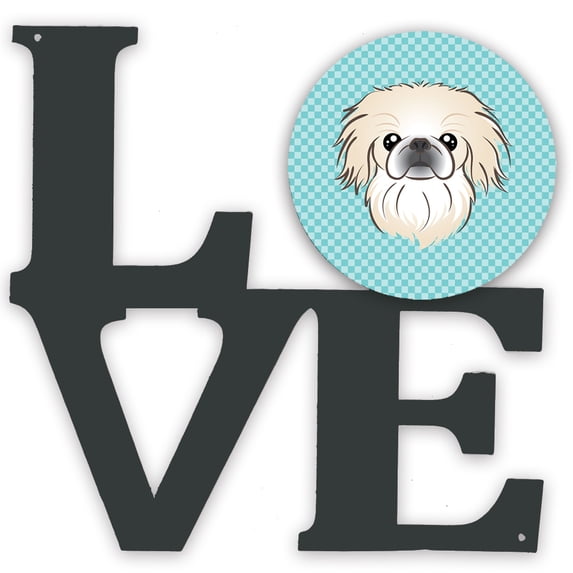 Carolines Treasures BB1159WALV Checkerboard Blue Pekingese Metal Wall Artwork LOVE 12X12 multicolor
