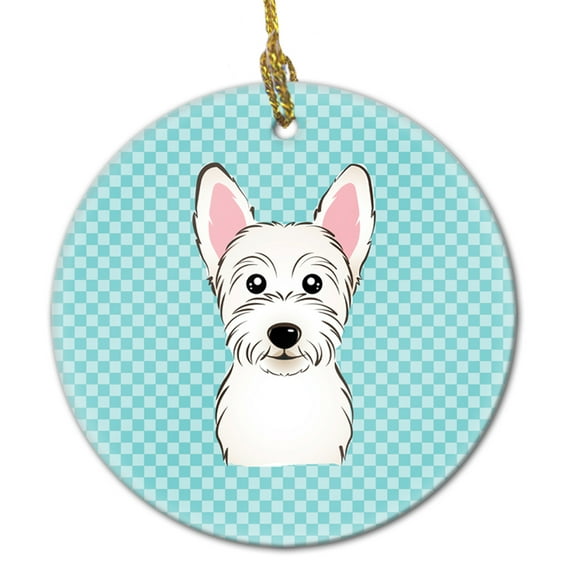 Carolines Treasures BB1164CO1 Checkerboard Blue Westie Ceramic Ornament 3 in multicolor