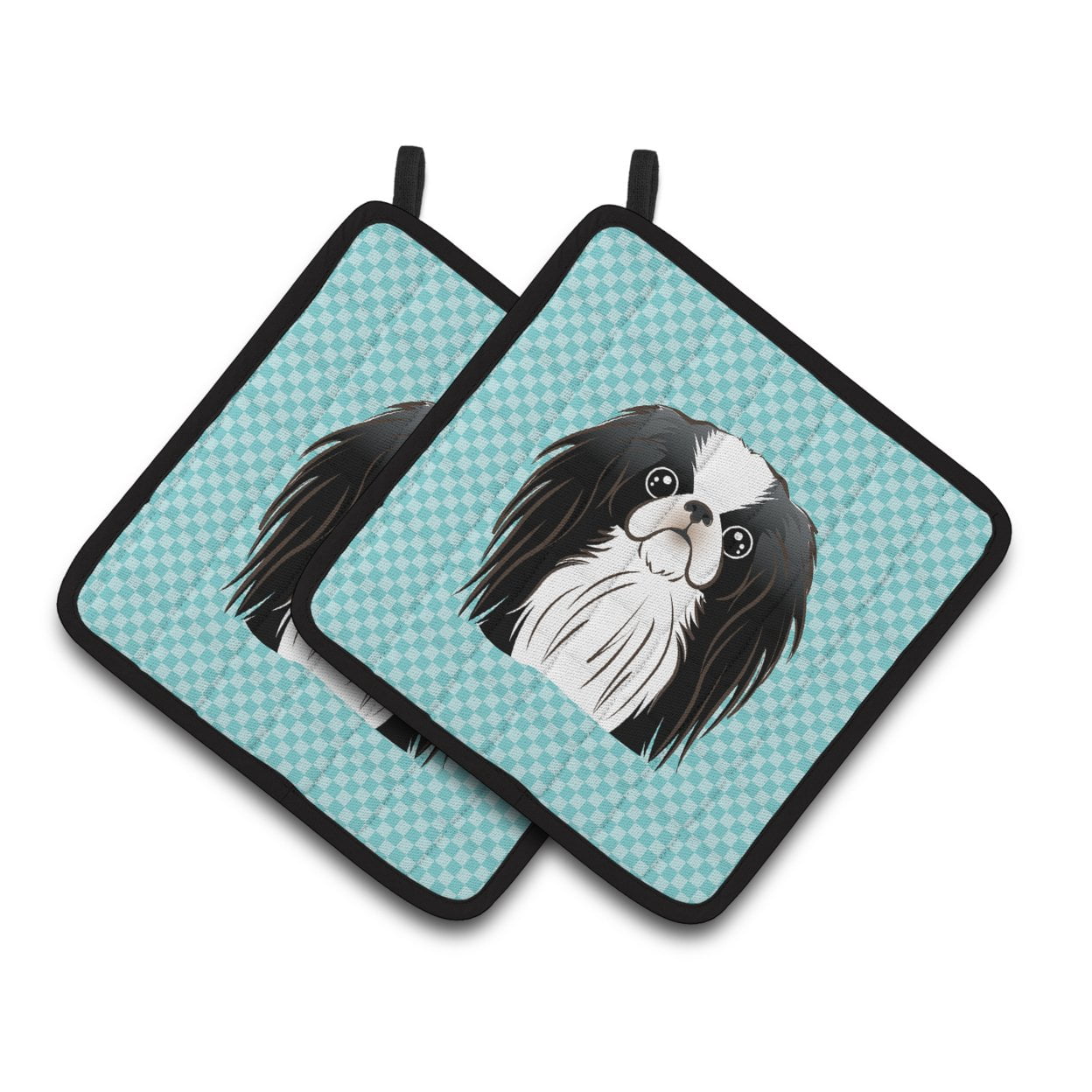 Carolines Treasures BB1168PTHD Checkerboard Blue Japanese Chin Pair of Pot Holders , 7.5HX7.5W, multicolor