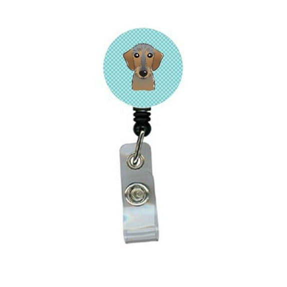 Carolines Treasures BB1171BR Checkerboard Blue Wirehaired Dachshund Retractable Badge Reel